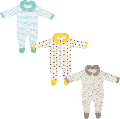 

Sand Beach Romper For Boys & Girls Casual Printed Cotton(Multicolor, Pack of 3), White&green::white&yello::off white&grey