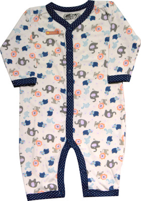 

Kiwi Romper For Boys & Girls Embroidered Cotton(Blue, Pack of 1, White with blue