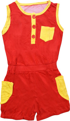 

Play Club Dungaree For Girls Casual Solid Cotton(Red, Pack of 1, Red-yellow