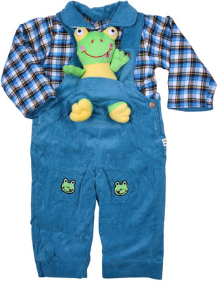 

Lol Land Of Little Dungaree For Boys Casual Checkered Cotton(Blue, Pack of 1)