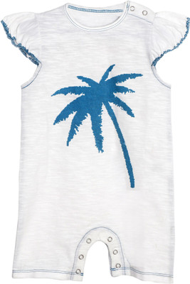 

Lil Penguin Romper For Baby Girls Printed Cotton(White), Girl romper with coconut tree flock print