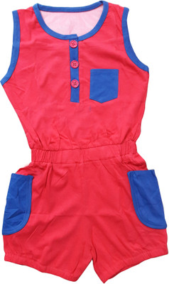 

Play Club Dungaree For Girls Casual Solid Cotton(Red, Pack of 1, Red-blue