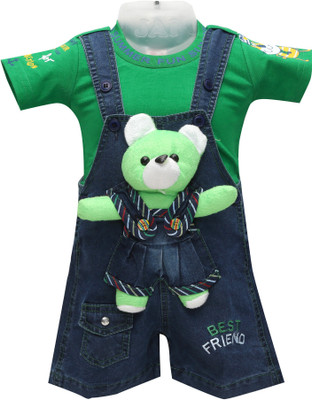 

Baloons Dungaree For Baby Boys & Baby Girls Casual Applique Cotton, Denim(Green
