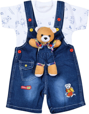 

Kuchipoo Dungaree For Boys & Girls Printed Denim(White, Pack of 1