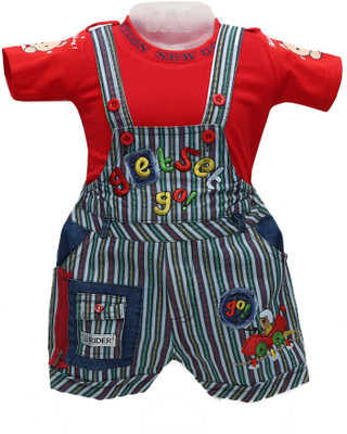 

Baloons Dungaree For Baby Boys & Baby Girls Casual Striped Cotton(Red
