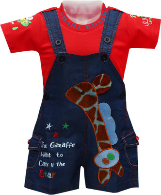 

Baloons Dungaree For Boys & Girls Party Applique Cotton(Red, Pack of 1