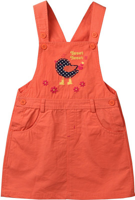 

Beebay Dungaree For Girls Applique Cotton(Orange), Coral