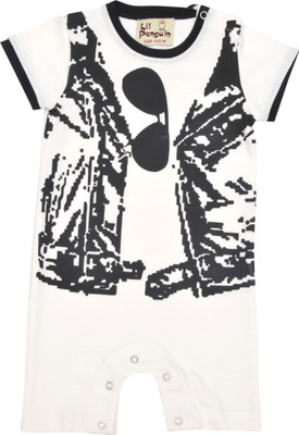 

Lil Penguin Romper For Baby Boys Casual Printed Cotton(White), Boy romper with jacket and goggles print