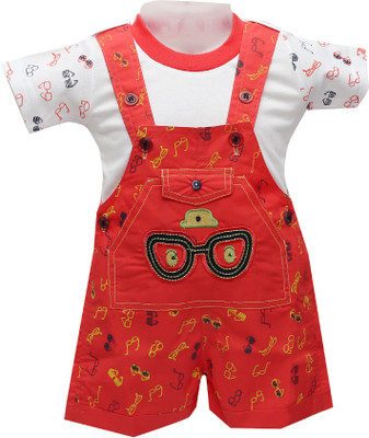 

Baloons Dungaree For Boys & Girls Party Applique Cotton(Red, Pack of 1