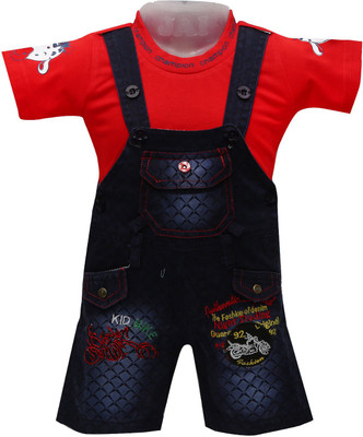 

Baloons Dungaree For Boys & Girls Party Embroidered Cotton(Red, Pack of 1