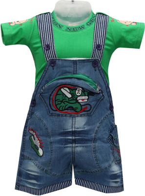 

Baloons Dungaree For Baby Boys & Baby Girls Casual Applique Cotton, Denim(Green