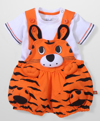 

NammaBaby Dungaree For Boys & Girls Animal Print Cotton(Orange, Pack of 1