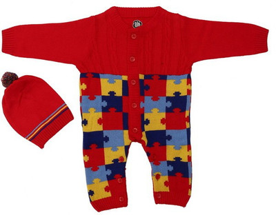 

Colors & Blends Romper For Boys & Girls Casual Geometric Print Metallic Yarn(Red, Pack of 1