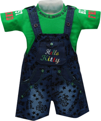 

Baloons Dungaree For Boys & Girls Party Embroidered Cotton(Green, Pack of 1