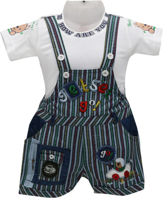 

Baloons Dungaree For Baby Boys & Baby Girls Casual Striped Cotton(White