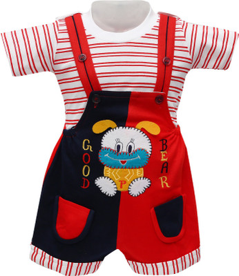 

Baloons Dungaree For Boys & Girls Casual Striped Cotton(Red, Pack of 1