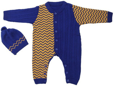 

Colors & Blends Romper For Boys & Girls Casual Embroidered, Self Design, Geometric Print Metallic Yarn(Blue, Pack of 1, Royal blue