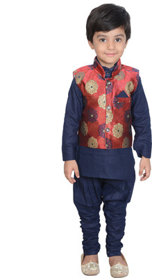 

Nikky Fashion Boys Kurta, Waistcoat and Pyjama Set(Red Pack of 1, Multicolor