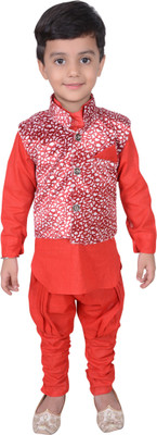 

Nikky Fashion Boys Kurta, Waistcoat and Breeches Set(Red Pack of 1