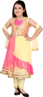 

DHANYA Girls Kurta and Dupatta Set(Multicolor Pack of 1, Orange