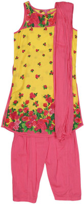 

BIBA girls Girls Kurta and Patiala Set(Yellow, Pnk-yel