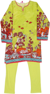 

BIBA girls Girls Kurta and Leggings Set(Green, L grn