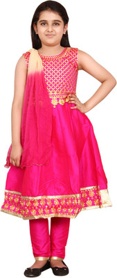 

DHANYA Girls Kurta and Dupatta Set(Multicolor Pack of 1, Pink