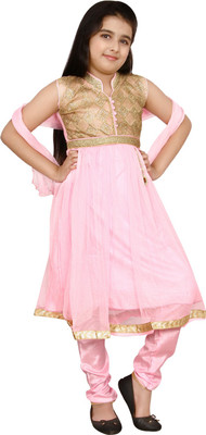 

DHANYA Girls Kurta and Dupatta Set(Multicolor Pack of 1, Pink