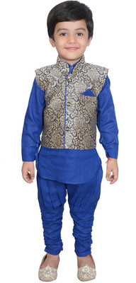 

Nikky Fashion Boys Kurta, Waistcoat and Pyjama Set(Blue Pack of 1, Multicolor