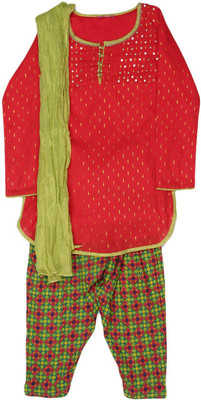 

BIBA girls Girls Festive & Party Pathani Suit Set(Green, Red