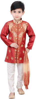 

Klaud Zee Boys Festive & Party Sherwani and Churidar Set(Maroon Pack of 1