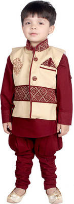 

DELHIITE Boys Kurta, Waistcoat and Breeches Set(Maroon Pack of 1