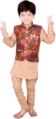 

Arshia Fashions Boys Kurta, Waistcoat and Breeches Set(Multicolor Pack of 1, Beige;multicolor