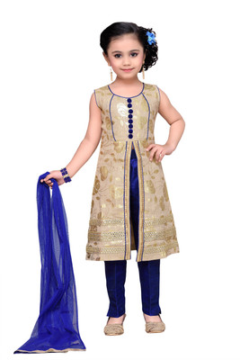 

Adiva Girls Festive & Party Kurta, Churidar & Dupatta Set(Gold Pack of 1, Blue