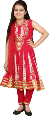 

DHANYA Girls Kurta and Dupatta Set(Multicolor Pack of 1, Red