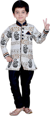 

Arshia Fashions Boys Sherwani and Churidar Set(White Pack of 1, Black;white