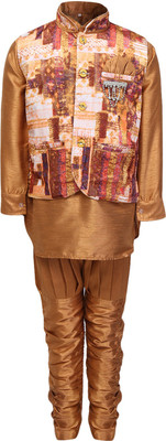 

AJ Dezines Boys Kurta, Waistcoat and Breeches Set(Brown Pack of 1