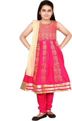 

DHANYA Girls Kurta and Dupatta Set(Multicolor Pack of 1, Pink