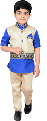 

Nikky Fashion Boys Festive & Party Shirt, Waistcoat and Pant Set(Blue Pack of 1