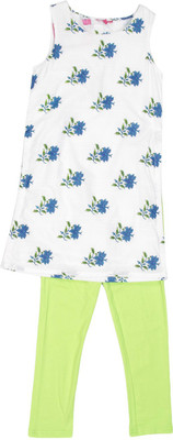 

BIBA girls Girls Kurta and Leggings Set(White, Wht-blu