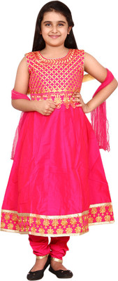 

DHANYA Girls Kurta and Dupatta Set(Multicolor Pack of 1, Pink