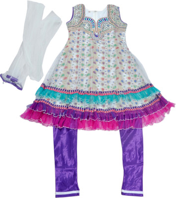 

Hey Baby Girls Kurti, Legging and Dupatta Set(White Pack of 2), Blue;white