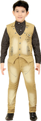 

Kute Kids Boys Festive & Party Shirt, Waistcoat and Pant Set(Beige Pack of 1