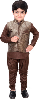 

Nikky Fashion Boys Festive & Party Kurta, Waistcoat and Breeches Set(Brown Pack of 1, Coffee
