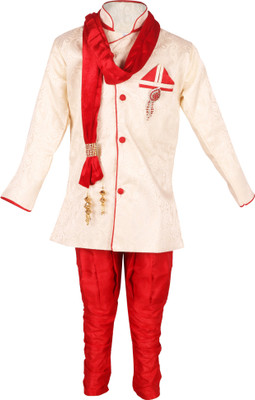 

Gungun Fashion Boys Kurta, Churidar & Dupatta Set(White Pack of 1), Red