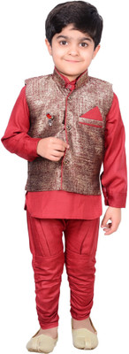 

Nikky Fashion Boys Festive & Party Kurta, Waistcoat and Breeches Set(Maroon Pack of 1