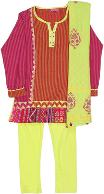 

BIBA girls Girls Kurta and Patiala Set(Green, Org/pnk