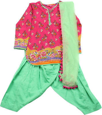 

BIBA girls Girls Kurta and Patiala Set(Green, Pnk