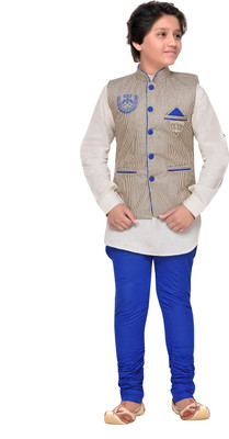 

AJ Dezines Boys Kurta, Waistcoat and Breeches Set(Blue Pack of 1, Beige;blue