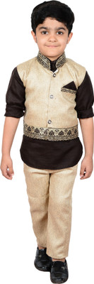 

Nikky Fashion Boys Festive & Party Shirt, Waistcoat and Pant Set(Brown Pack of 1, Coffee